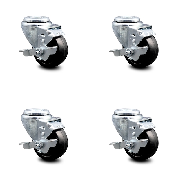Service Caster 3.5 Inch Hard Rubber Wheel Swivel Bolt Hole Caster Set with Brake SCC-BH20S3514-HRS-TLB-4 - main